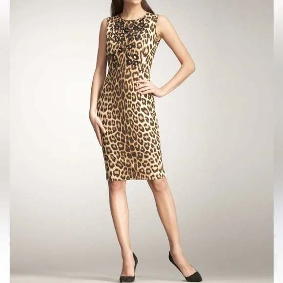 Blumarine Leopard Animal Print Midi Pencil Wool Dress Size Italy 42 US 6 - Picture 1 of 11